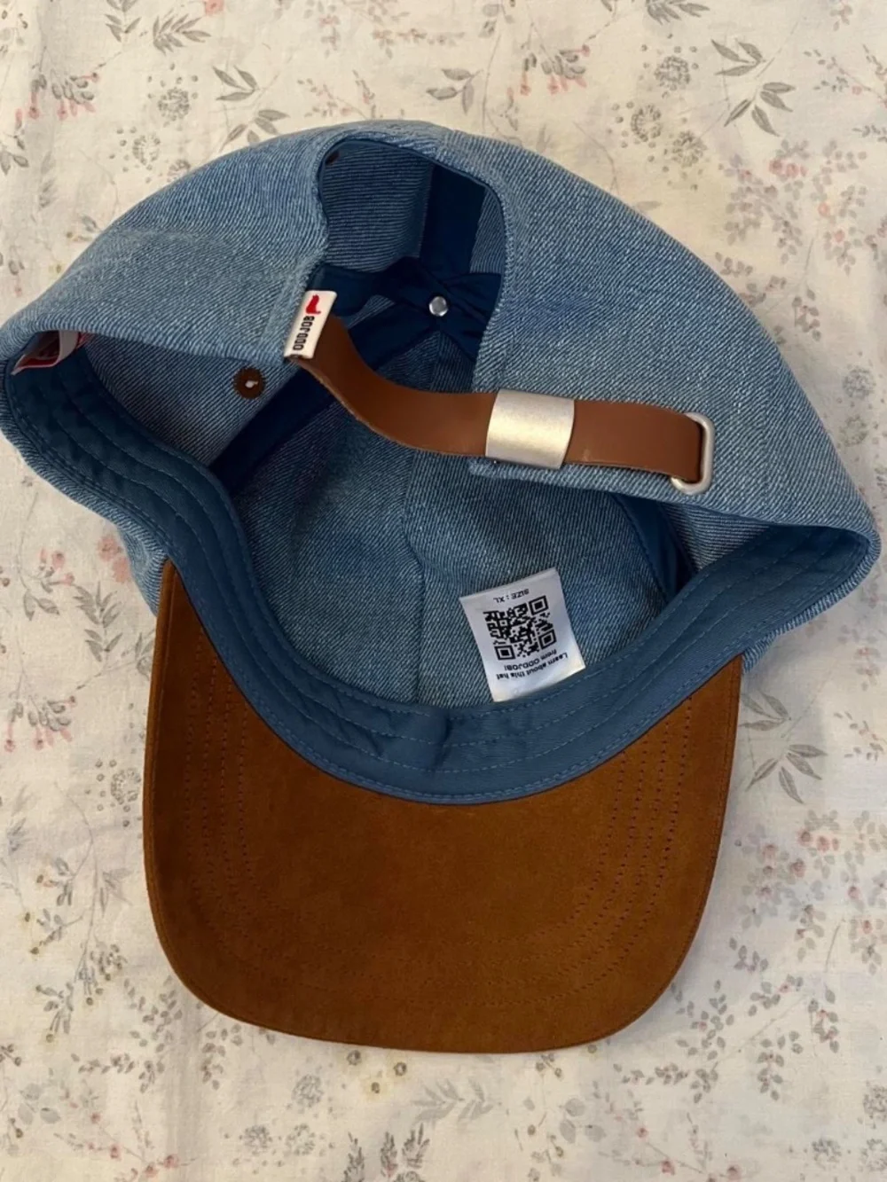 Oddjob XL Mens Denim Suede Hat Baseball Cap Leather Adjustable Bird Patch